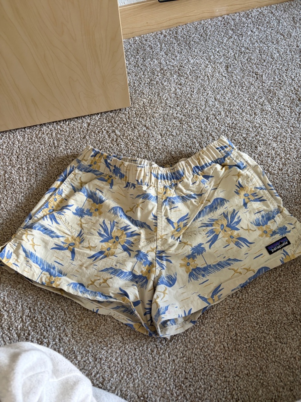 Patagonia Women's Floral Shorts in Cream, Blue and Yellow